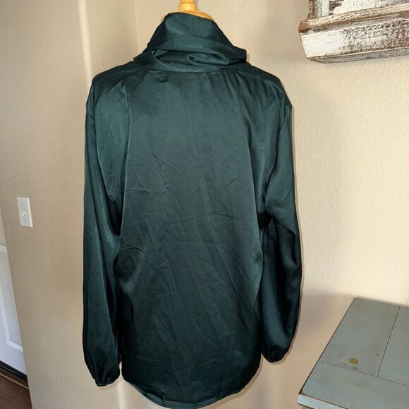 NWT Anne Klein Womens Satin Tie Neck Bow Long Sleeve Blouse Emerald Green XL - Picture 7 of 14